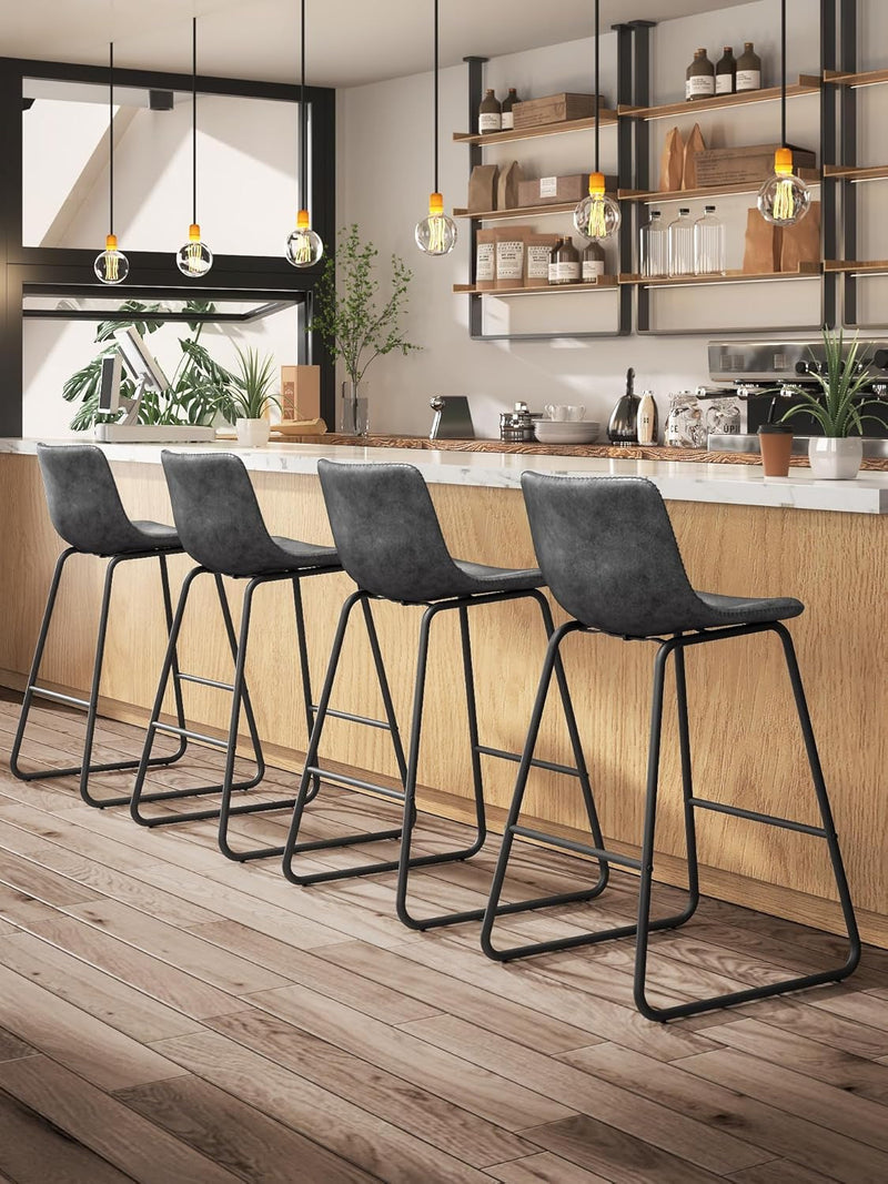 Gray Faux Leather Bar Stools Set Of 3 26 Inch Counter-2