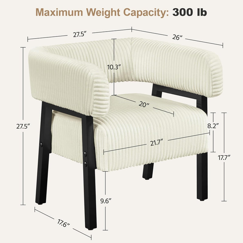 Beige Corduroy Barrel Chair With Pocket Coil Support-1