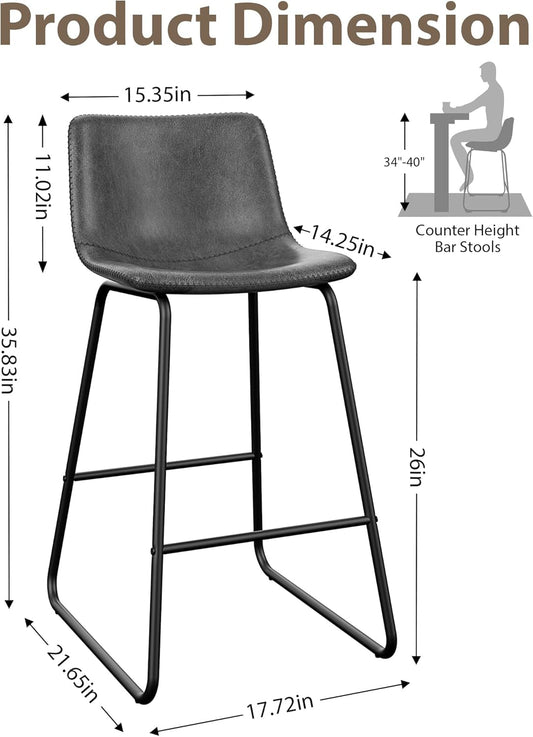 Gray Faux Leather Bar Stools Set Of 3 26 Inch Counter-1