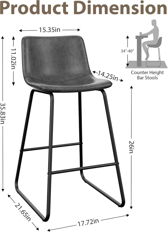 Gray Faux Leather Bar Stools Set Of 3 26 Inch Counter-1
