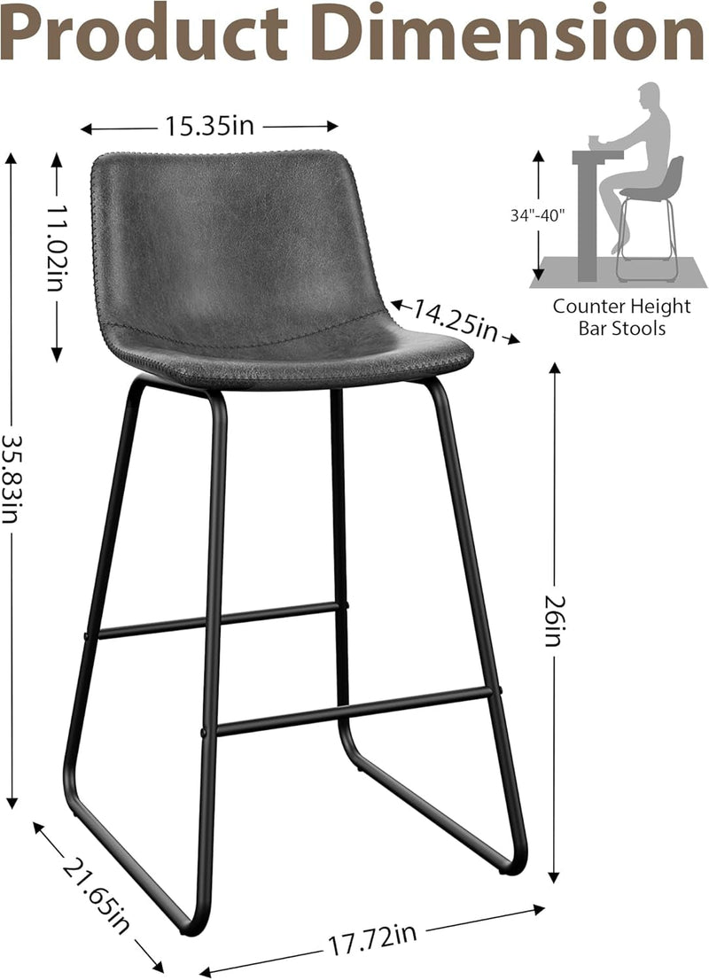 Gray Faux Leather Bar Stools Set Of 3 26 Inch Counter-1