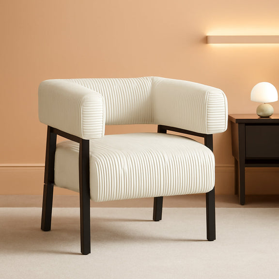 Beige Corduroy Barrel Chair With Pocket Coil Support-0
