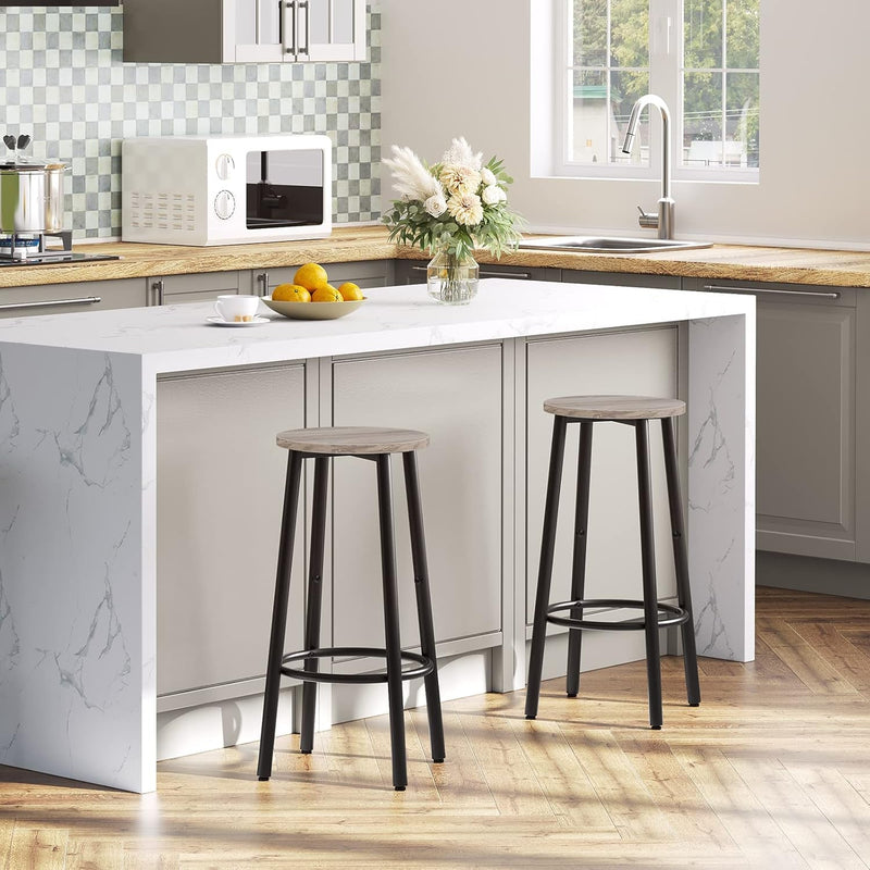 Greige Bar Stools Set Of 2 11.8 Inch Square Seats With Footrest-2