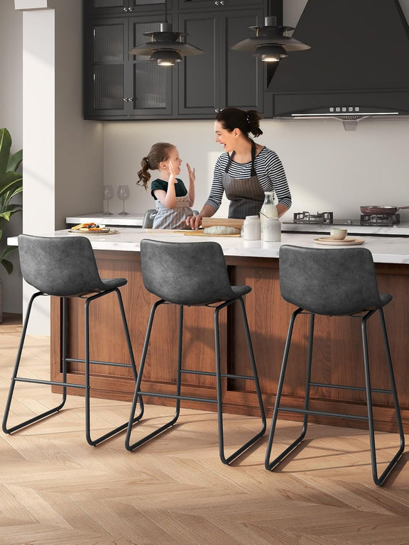 Gray Faux Leather Bar Stools Set Of 3 26 Inch Counter-4