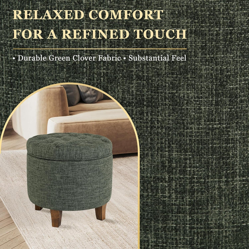 Green Clover Upholstered Round Tufted Ottoman Storage-3
