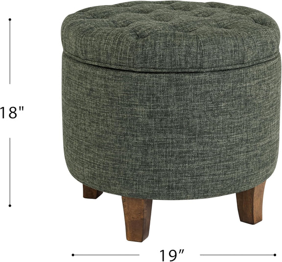 Green Clover Upholstered Round Tufted Ottoman Storage-2