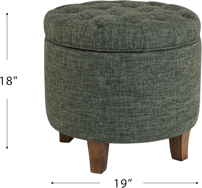 Green Clover Upholstered Round Tufted Ottoman Storage-2