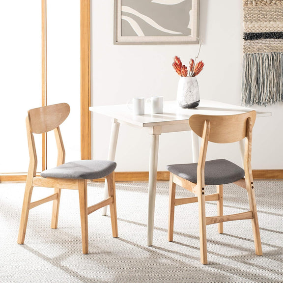Dining Chair Set Of 2 With Grey Cushions And Natural Wood-3
