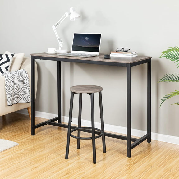 Greige Bar Stools Set Of 2 11.8 Inch Square Seats With Footrest-4