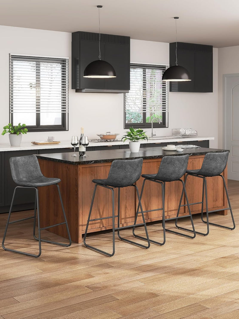 Gray Faux Leather Bar Stools Set Of 3 26 Inch Counter-3