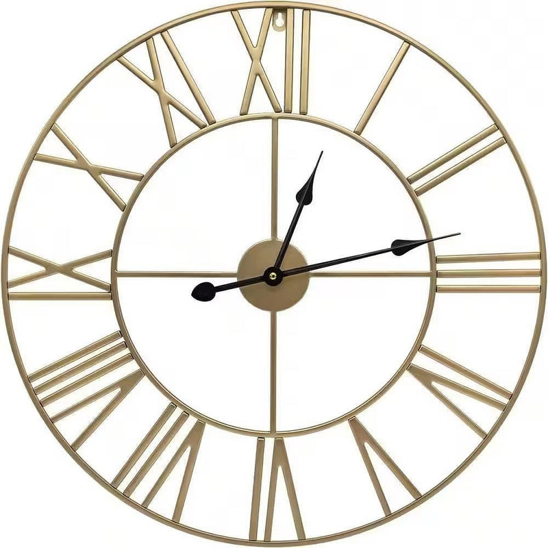 Round 24-inch Decorative Gold Metal Wall Clock Roman Numerals and Black Hands-2