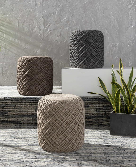 Bellingen Gray Handwoven Textured Pouf-3