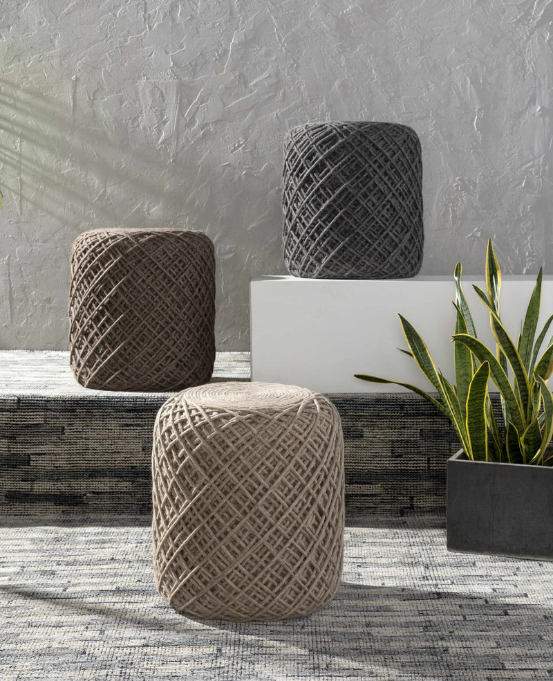 Bellingen Gray Handwoven Textured Pouf-3