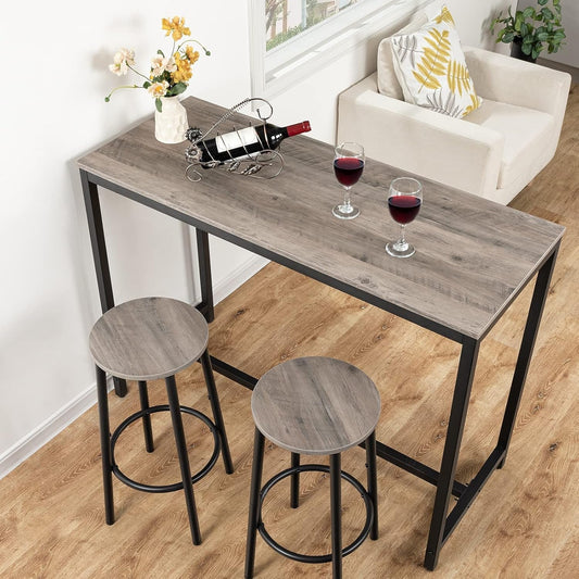 Greige Bar Stools Set Of 2 11.8 Inch Square Seats With Footrest-1