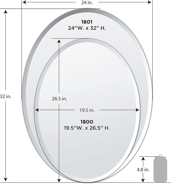 Bathroom Wall Mirror 32 Inch High 24 Inch Wide Beveled Frameless Oval For Bath Vanity And Living Room-2