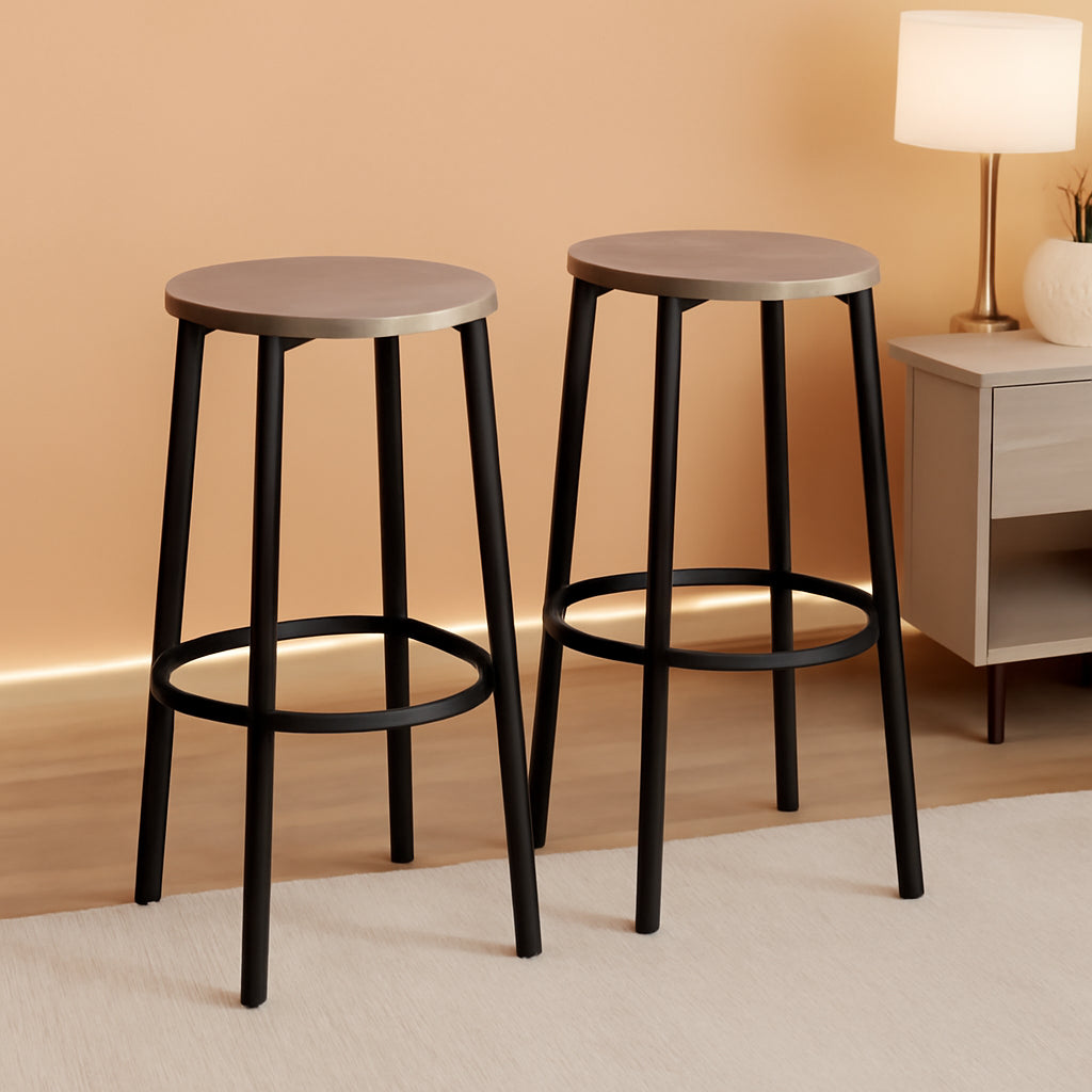 Greige Bar Stools Set Of 2 11.8 Inch Square Seats With Footrest-0