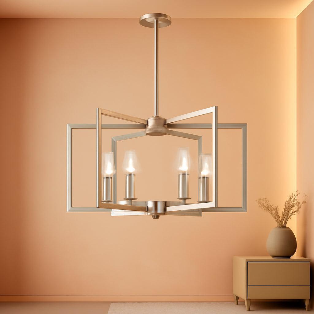 6 Light Brushed Nickel Geometric Chandelier Kitchen-0