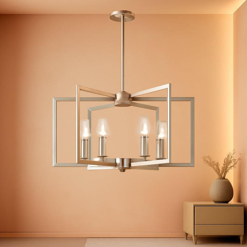 6 Light Brushed Nickel Geometric Chandelier Kitchen-0