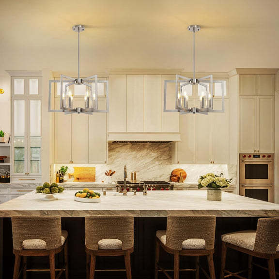 6 Light Brushed Nickel Geometric Chandelier Kitchen-2