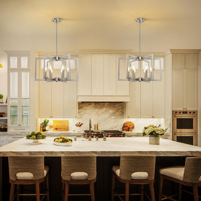 6 Light Brushed Nickel Geometric Chandelier Kitchen-2