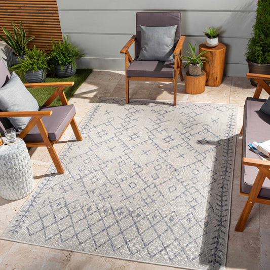 Maunawili Blue Detailed Gray Rug - Clearance